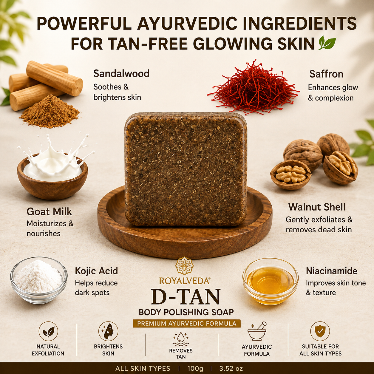 Royalveda DE-Tan Body Polishing Soap - Image 4