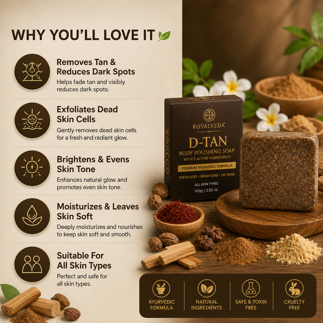 Royalveda DE-Tan Body Polishing Soap - Image 3