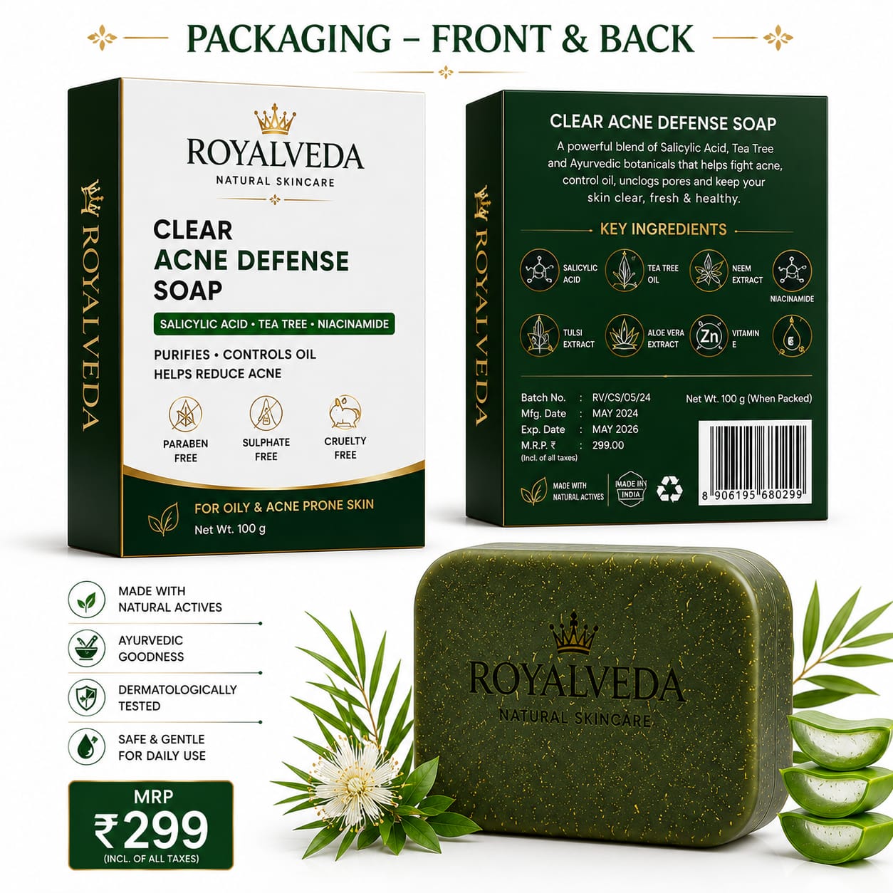 Royalveda Clear Acne Defense Soap - Image 2