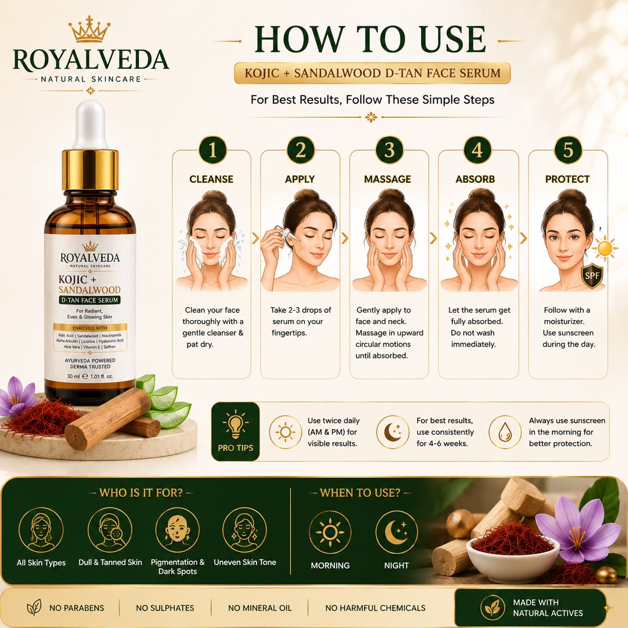 Royal Veda Kojic+Sandalwood DE-Tan Face serum - Image 3