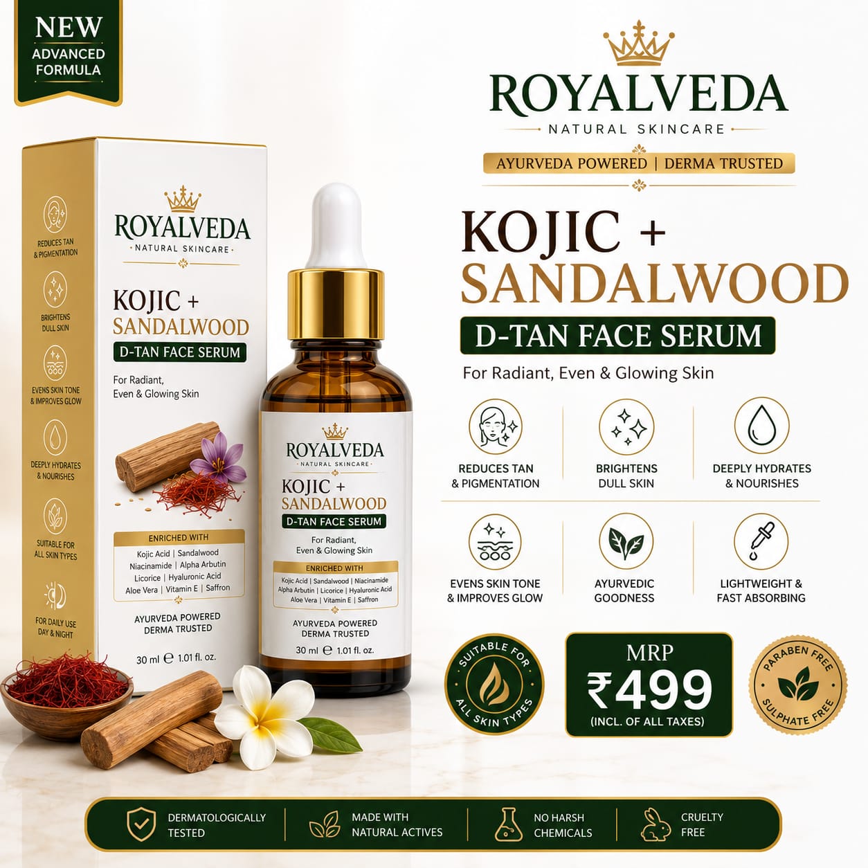 Royal Veda Kojic+Sandalwood DE-Tan Face serum - Image 4